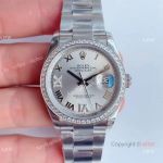  Swiss Replica Rolex Datejust Stainless Steel Silver Dial Diamond Watch 36mm